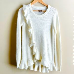 Kaari Blue Ruffle Off White Sweater